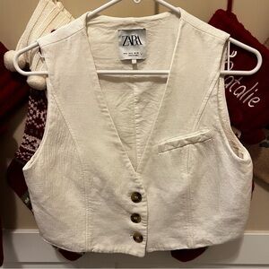 Zara Cropped Ecru Vest Viscose and Linen Small